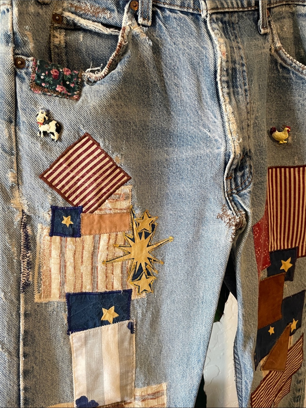 Vintage Orange Tab Patchwork Levi’s 34 x 31 - Picture 5 of 9
